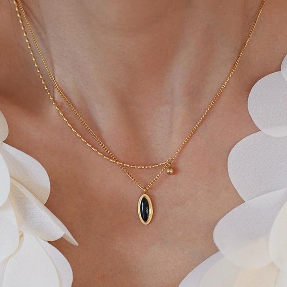 Dainty Gold Necklace with Green Stone Pendant